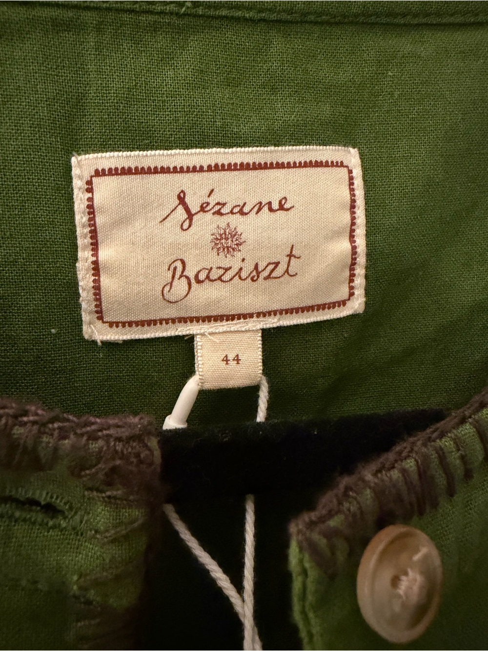 Sezane x Baziszt Orla Shirt in Bamboo Green with Floral Embroidery Size 44/12 - Picture 6 of 8